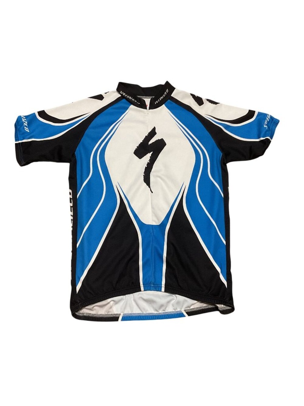 Specialized Cycling Jersey Sz L Blue White Black Short Sleeves Rear Pockets Mens